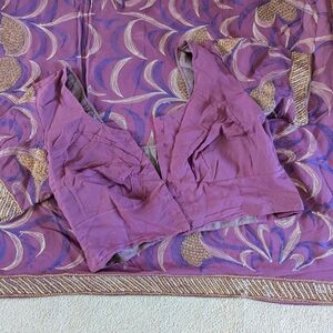 2 Piece Set Traditional Indian Saree Sari Purple Sequins Rhindtones 206"X45"